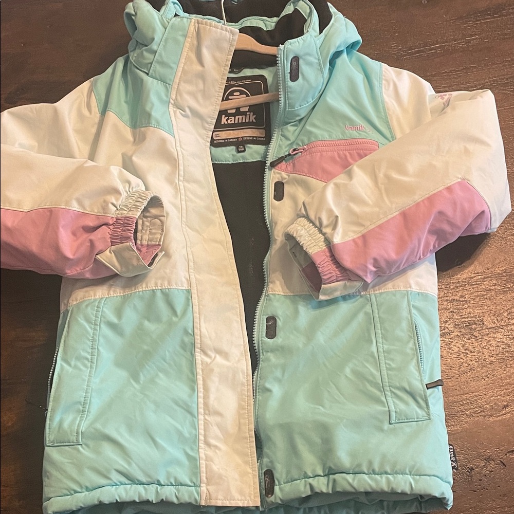 Kamik Kids' Aqua and Pink Puffer Coat